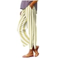 thumbnail image 1 of biudgviw Casual Pants for Women Elastic Waist Striped Pants Summer Button Side Split Lounge Trousers Vacation Outfit with Pockets, 1 of 6