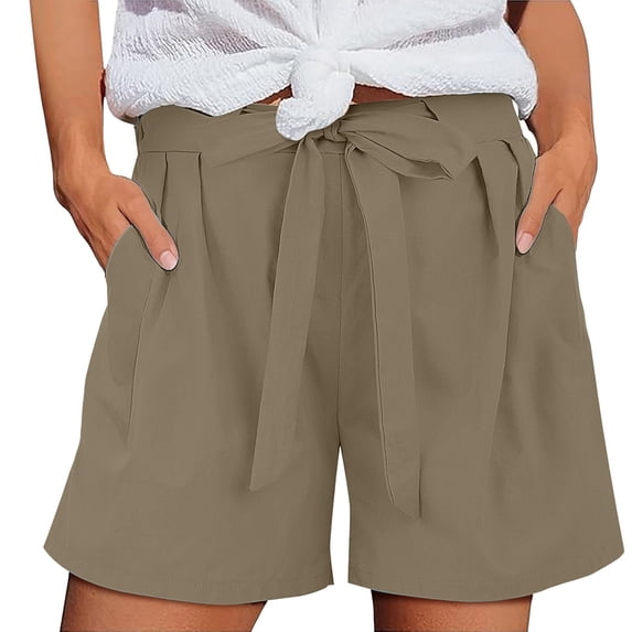 biudgviw Casual Shorts for Women Ruffle Belted Elastic Waist Shorts Adjustable Tie Knot Wide Leg Shorts Summer Dressy Shorts with Pockets