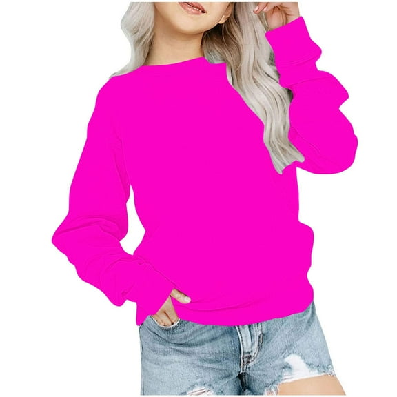 biudgviw Children's Oversized Sweatshirt Soft Crewneck Long Sleeve Pullover Shirts Fall Comfy Lounge Basic Tops 1-12 Years