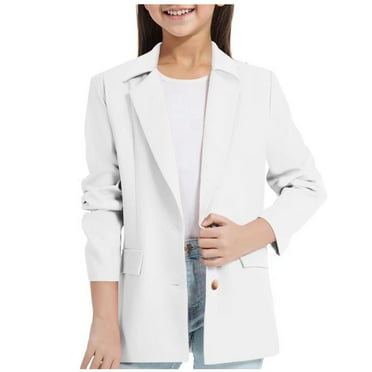 biudgviw Childrens Girls Blazer Jackets Soft Warm Long Sleeve Collared Front Open Coats Elegant Work Office Outwear