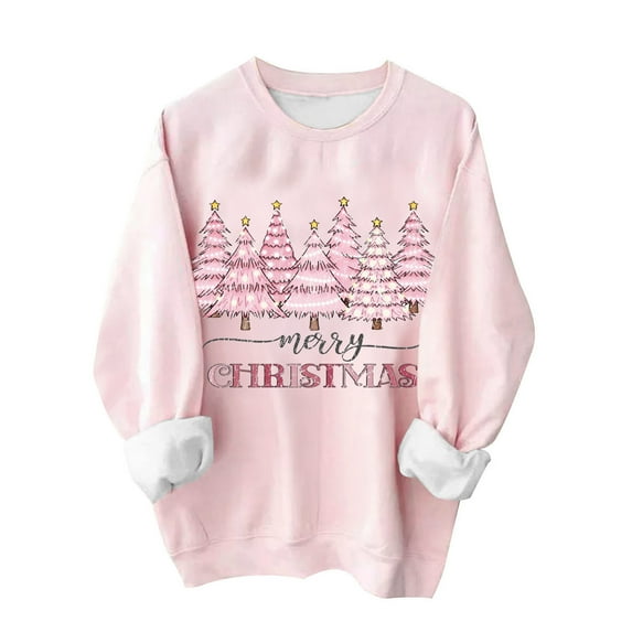 biudgviw Christmas Sweatshirt for Women Fashion Crewneck Fleece Printed Graphic Loose Tops Soft Long Sleeve Pullover Shirts