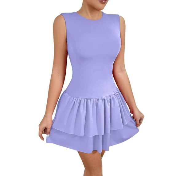 biudgviw Cocktail Dresses for Women A Line Sleeveless Crewneck Mini Dress Ruffle Hem Casual Tiered Dress Party Club Outfits