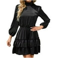 thumbnail image 1 of biudgviw Cocktail Dresses for Women Elegant Long Sleeve High Neck Mini Dress Fall Loose Ruffle Hem Layered Party A-Line Dress, 1 of 7