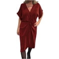 thumbnail image 1 of biudgviw Cocktail Dresses for Women Short Sleeve Sparkly Formal Dress Casual Loose V Neck Elegant Midi Dress Prom Party Outfits, 1 of 7