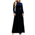thumbnail image 1 of biudgviw Cocktail Dresses for Women Velvet Slim Comfy Crewneck Long Sleeve Vintage Maxi Dress Fall Flowy Belted Party Dress, 1 of 7