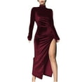 thumbnail image 1 of biudgviw Cocktail Dresses for Women Winter Fall Slim High Neck Long Sleeve Party Dress Warm Side High Slit Bodycon Maxi Dress, 1 of 6