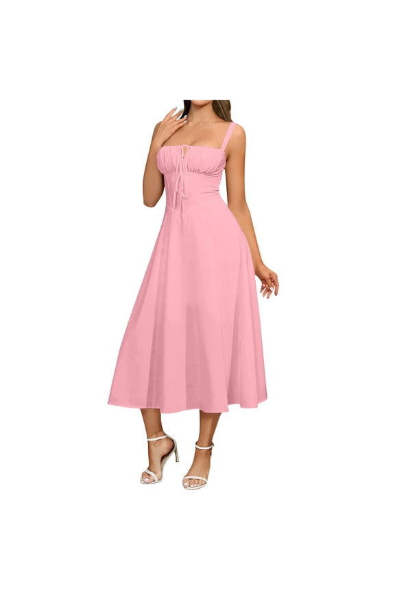 Corset Dress for Women Casual Summer Sleeveless Flowy Midi Dress Elegant Spaghetti Strap A Line Dress for Wedding Party