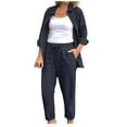 thumbnail image 1 of biudgviw Cotton Linen Sets for Women Lounge Lapel Long Sleeve Buttons down Blouses Comfy Long Pants 2 Piece Casual Outfits, 1 of 6