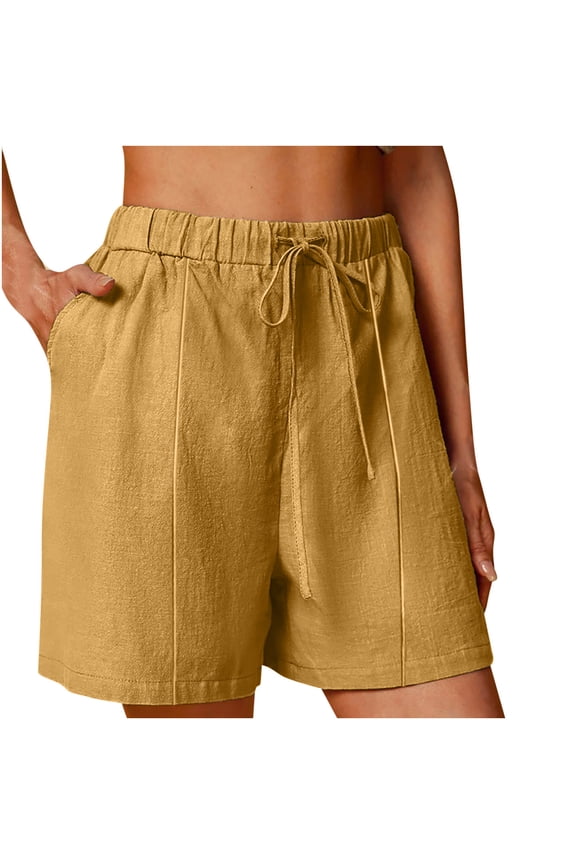 Cotton Linen Shorts for Women Vintage Straight Leg Bermuda Shorts Lounge High Waisted Summer Shorts with Pockets