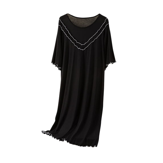 biudgviw Cotton Nightgowns for Women Short Sleeve Sleep Shirt Casual Soft Crewneck Nightdress Modal Ruffled Sleepwear L-XXL