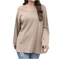 thumbnail image 1 of biudgviw Cotton Shirts for Women Drop Shoulder V Neck Basic Tees Oversized Casual Comfy Long Sleeve Tunic Tops Classic Fall Clothes, 1 of 7