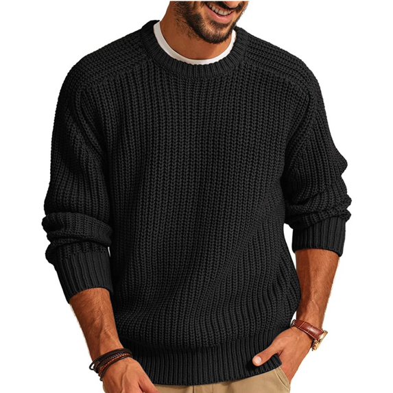 biudgviw Crewneck Sweaters for Men Soft Stretch Long Sleeve Knitted Thermal Sweaters Winter Comfy Ribbed Pullover Tops