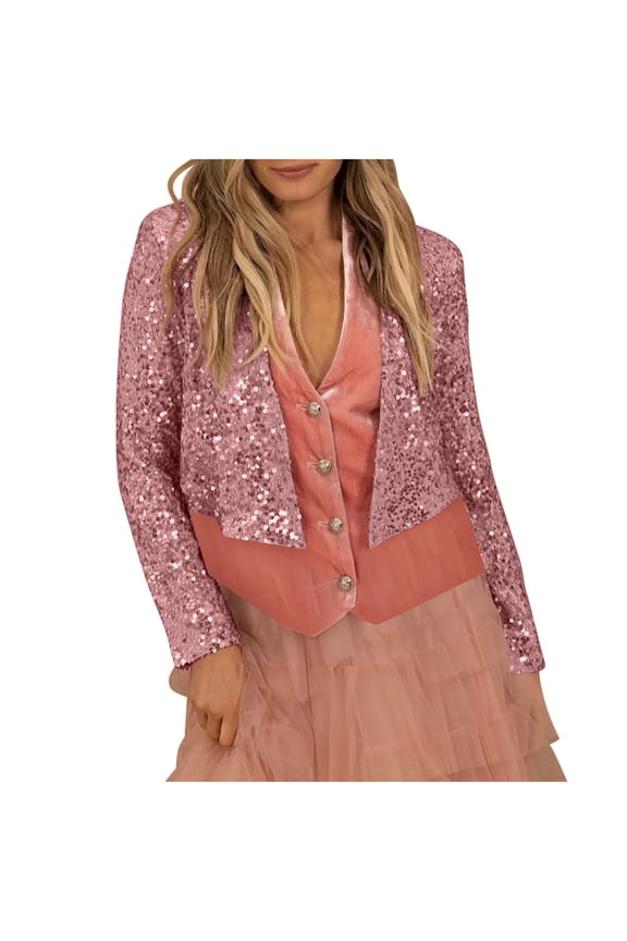 Cropped Cardigan for Women Trendy Sequins Long Sleeve Fall Jackets Comfy Open Front Sparkly Clubwear Coat