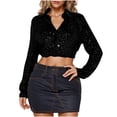 thumbnail image 1 of biudgviw Cropped Shirts for Women Sequin Shiny Going out Tops for Party Club Turndown Collar Lantern Long Sleeve Cute Blouses, 1 of 7