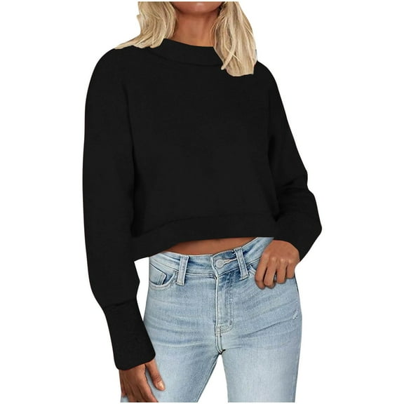 biudgviw Cropped Sweatshirts for Women Crew Neck Fleece Lined Pullover Long Sleeve Cute Crop Tops Going out Fall Clothes