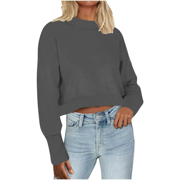 biudgviw Cropped Sweatshirts for Women Crew Neck Fleece Lined Pullover Long Sleeve Cute Crop Tops Going out Fall Clothes