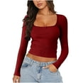 thumbnail image 1 of biudgviw Cropped Tops for Women Ribbed U Neck Slim Fit Going out Fall Shirts Long Sleeve Cute Basic Tee for Party Club Night Out, 1 of 6