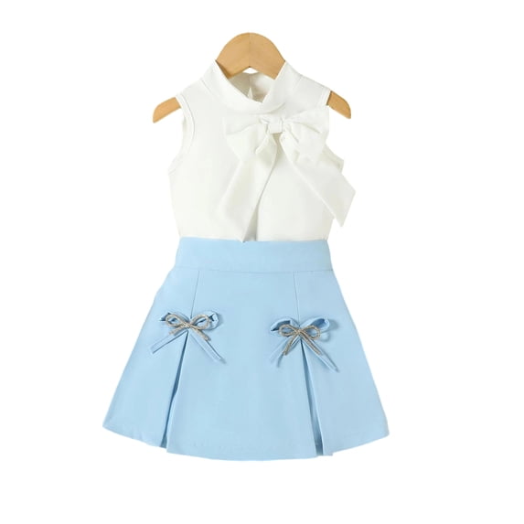 biudgviw Cute Clothes for Girls Bow Mock Neck Sleeveless Tops with Ruffle Mini Skirt Shorts Set 2 Piece Summer Outfits