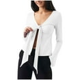 thumbnail image 1 of biudgviw Cute Tops for Women V Neck Front Tie Knot Going out Shirts Long Sleeve Slim Fit Night out Tee for Party Club, 1 of 7