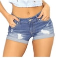 thumbnail image 1 of biudgviw Denim Shorts for Women Cuffed Hem Ripped Frayed Short Jeans Mid Rise Stretch Summer Casual Shorts with Pockets, 1 of 7