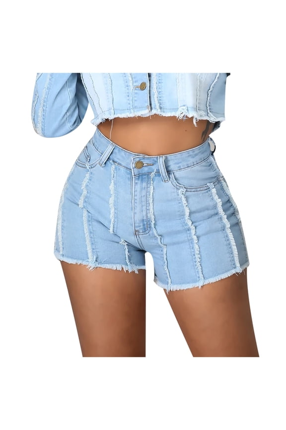 Denim Shorts for Women Fringed Side Ripped Jean Shorts Hot Slim Fit Cute Bottoms Party Clubwear Shorts with Pockets