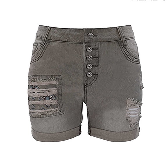 biudgviw Denim Shorts for Women Mid-Low Rise Ripped Stretch Plus Size Short Jeans Rolled Hem Summer Lounge Bermuda Shorts with Pockets