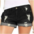 thumbnail image 1 of biudgviw Denim Shorts for Women Mid Rise Ripped Frayed Cuffed Hem Short Jeans Stretch Summer Beach Vacation Shorts With Pockets, 1 of 7