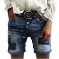 thumbnail image 1 of biudgviw Denim Shorts for Women Ripped Button High Waisted Cuffed Hem Bermuda Short Jeans Streetwear Vintage Lounge Shorts with Pockets, 1 of 3