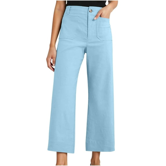 biudgviw Dress Pants for Women High Waisted Wide Leg Office Work Cropped Pants with Pockts Baggy Business Casual Ankle Length Trousers