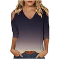 thumbnail image 1 of biudgviw Dressy Casual Tops for Women Soft V Neck 3/4 Sleeve Fall Fashion Printed Shirts Slim Cold-Shoulder Going out Blouses, 1 of 5