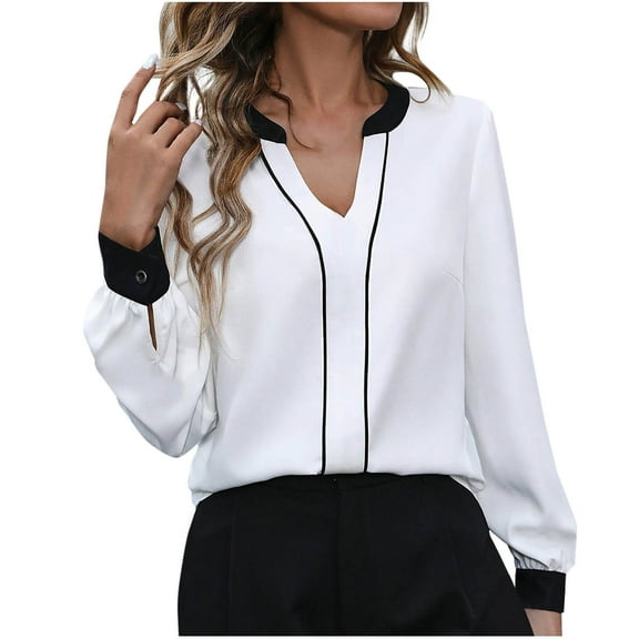 biudgviw Dressy Tops for Women V Neck Long Sleeve Work Office Shirts Loose Fit Elegant Business Casual Tee Blouses Fall Clothes