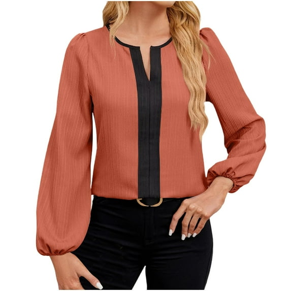 biudgviw Dressy Tops for Women V Neck Long Sleeve Business Casual Shirts Loose Fit Work Office Elegant Tunic Blouses