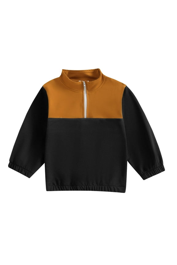 Fall Coats for Girls Boys Trendy Half Zipped Long Sleeve Jackets Lounge Color Block Collared Children's Outwear