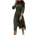 thumbnail image 1 of biudgviw Fall Dresses for Women Lounge Long Sleeve Lapel Neck Midi Dress Loose Casual Belted Buttons down Blouses Dress, 1 of 1
