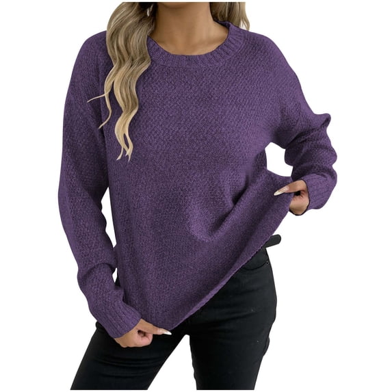biudgviw Fall Sweaters for Women Classic Fit Crew Neck Knit Pullovers Dressy Casual Long Sleeve Tunic Tops Going Out Outfits
