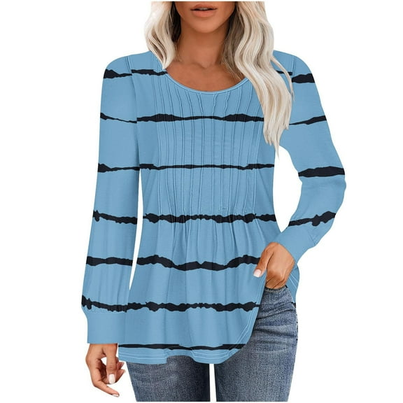 biudgviw Fall Tops for Women Crew Neck Flowy Long Sleeve Trendy Shirts Loose Fit Comfortable Tee Vacation Tunic Clothes
