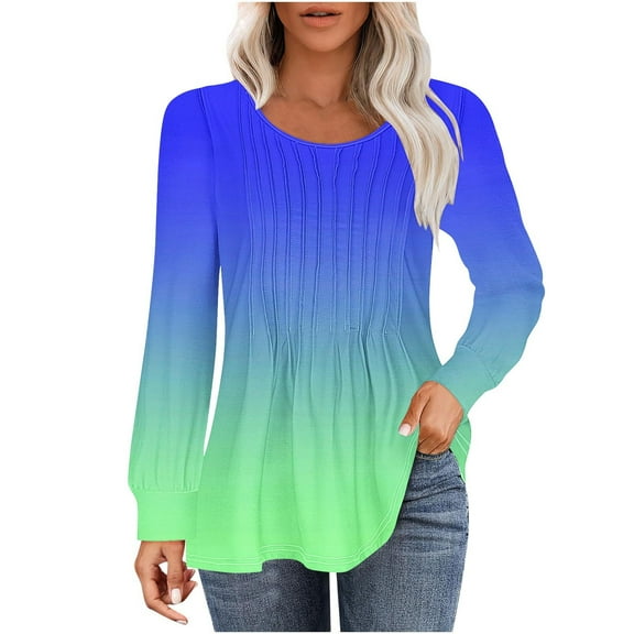 biudgviw Fall Tops for Women Crew Neck Flowy Long Sleeve Trendy Shirts Loose Fit Comfortable Tee Vacation Tunic Clothes