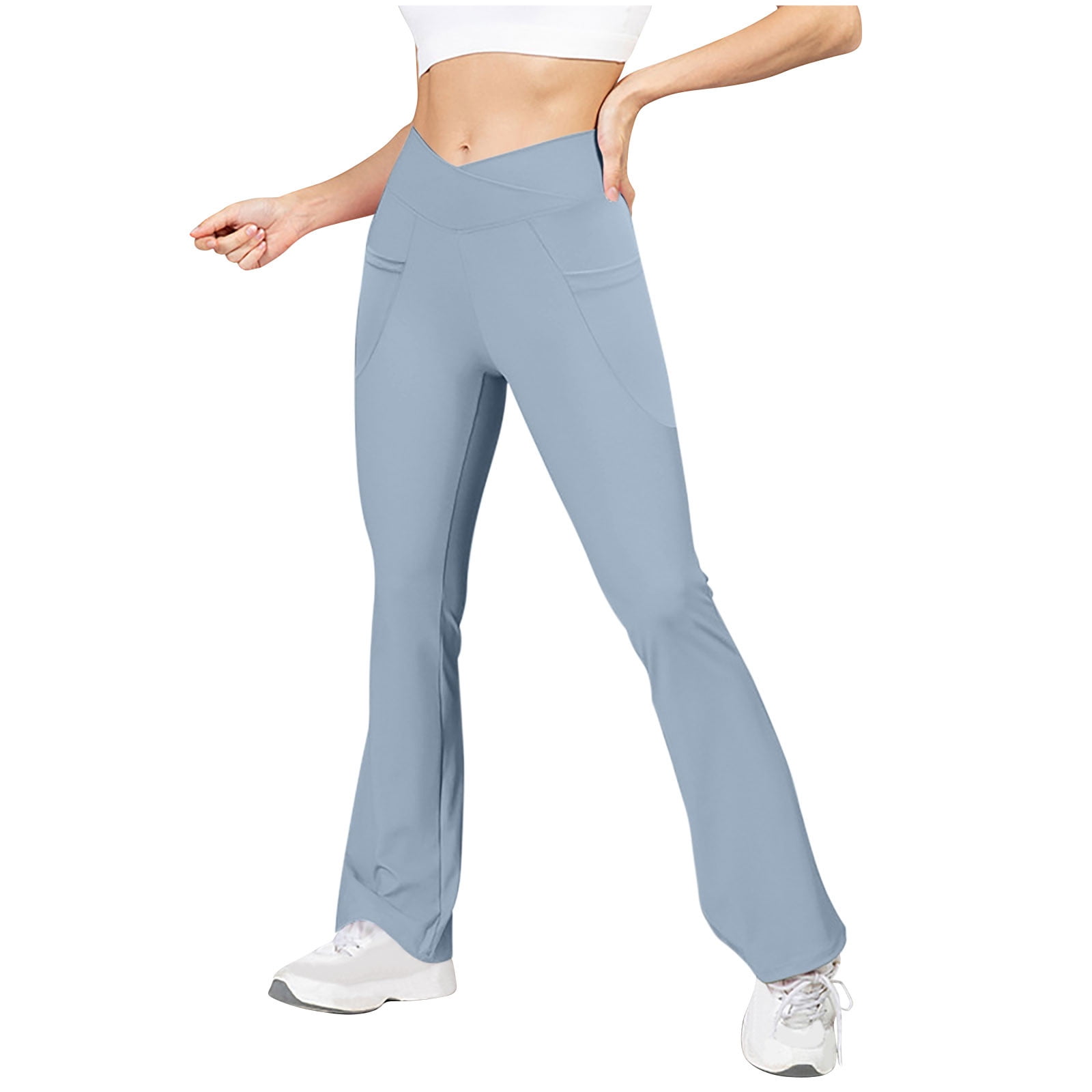 Cross Waist Side Pocket Leisure Sports Bell-bottom Pants Slim Fit Yoga Pants Women