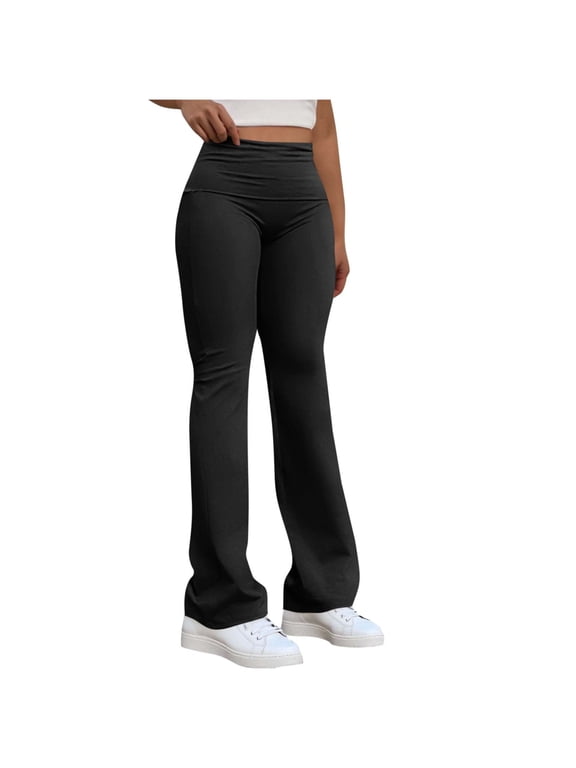 Flare Yoga Pants for Women Plus Size Fold over Bootcut Workout Leggings Stretch Athletic Casual Biker Bell Bottom Leggings