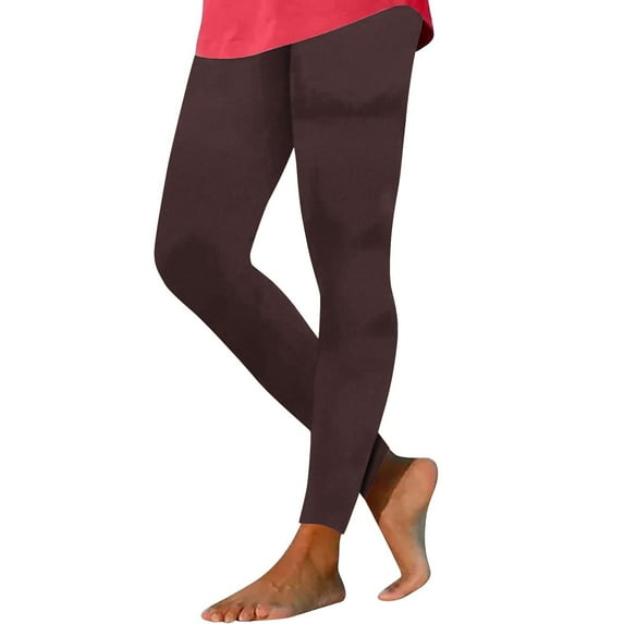 biudgviw Fleece Lined Leggings for Women Warm Winter Thermal Tights Casual Solid Color Elastic Waisted Yoga Pants