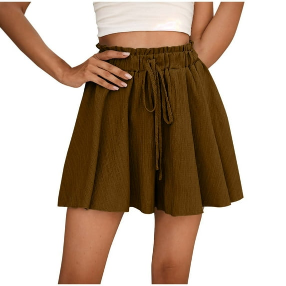 biudgviw Flowy Shorts for Women Elastic High Waisted Culottes Ruffle Hem Summer Beach Vacation Shorts with Pockets Casual Bottoms