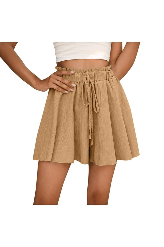 Flowy Shorts for Women Elastic High Waisted Culottes Ruffle Hem Summer Beach Vacation Shorts with Pockets Casual Bottoms