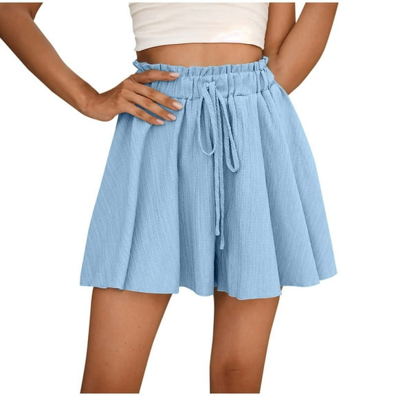 biudgviw Flowy Shorts for Women Elastic High Waisted Culottes Ruffle Hem Summer Beach Vacation Shorts with Pockets Casual Bottoms