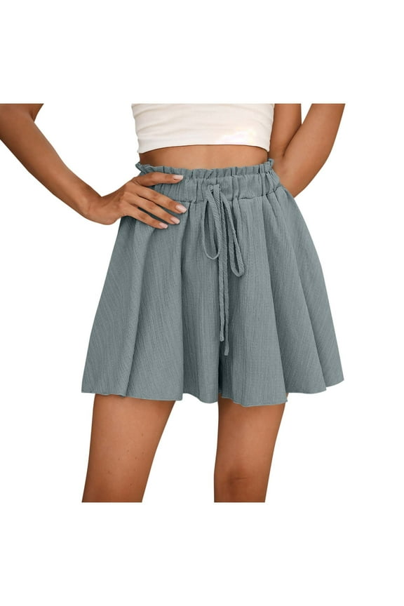 Flowy Shorts for Women Elastic High Waisted Culottes Ruffle Hem Summer Beach Vacation Shorts with Pockets Casual Bottoms