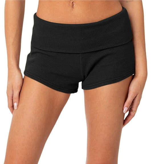 biudgviw Fold over Sleep Shorts for Women Ribbed Elastic Low Waist Pajama Shorts Lounge Casual Pj Bottoms Mini Sleepwear
