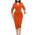 thumbnail image 1 of biudgviw Formal Dresses for Women Long Sleeve Collared V Neck Midi Suit Dress Fashion Back Slit Pencil Bodycon Work Dress, 1 of 7