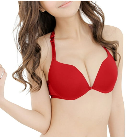 biudgviw Front Closure Bras for Women Cotton Comfort V Neck Racerback Adjustable Strap Liftup Bras Solid Everyday Bras