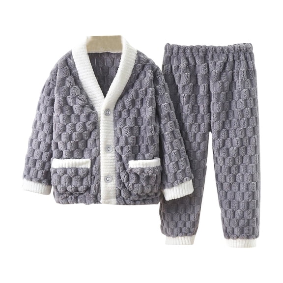 biudgviw Fuzzy Outfits for Children Comfy Long Sleeve Buttons down Jackets Soft Plush Pants Lounge Sleepwear Pajama Sets