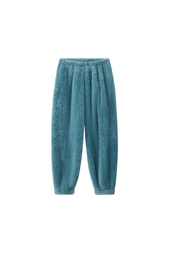 Fuzzy Pajama Pants for Women Winter Elastic Waisted Warm Thermal Fluffy Loungewear Comfy Cinch Bottom Sleep Pants