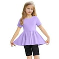 thumbnail image 1 of biudgviw Girls 2 Piece Summer Outfits Children Short Sleeve Peplum Babydoll Top with Yoga Shorts Suit Casual Clothing Set, 1 of 7